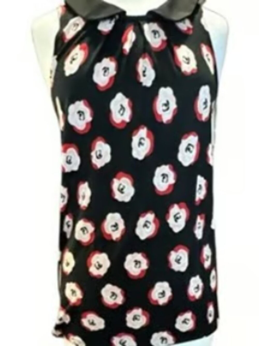 Elle Sleeveless Blouse Flowy Floral Top Black Red Office Cottagecore Relaxed MED